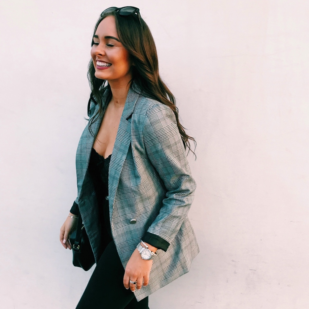 Missguided Grey Plaid Blazer